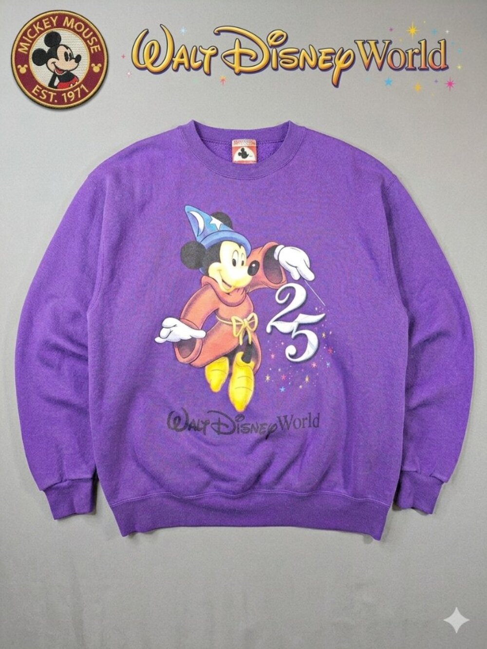 VTG 90s Walt Disney World 25th Anniversary Sorcerer Mickey Crewneck Sweatshirt